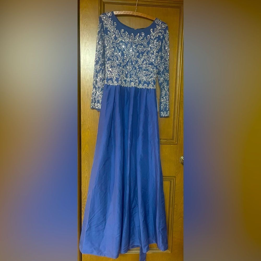 Nordstrom Blue and Silver Bishop Sleeve Gown